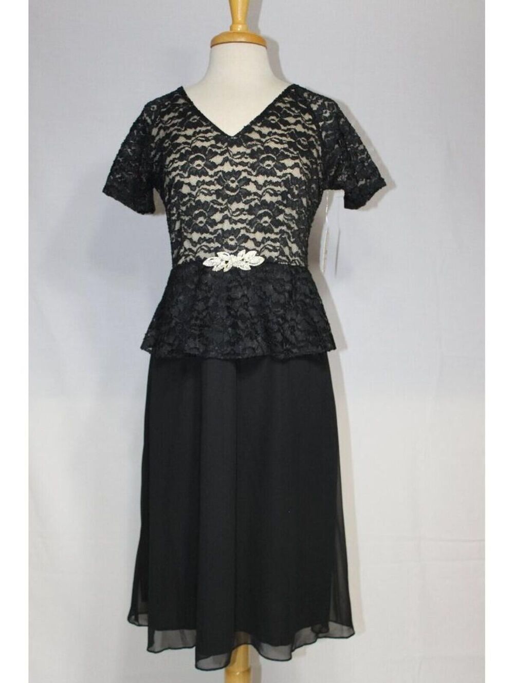 Fanny Fashion #1576-Short Peplum Style Dress-SIZE L-Black/Gold-NEW W/Tags